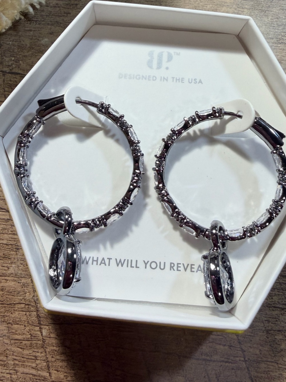 Silver-Tone Hoop Earrings with Double Ring Charms